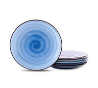 Selamica Ceramic 8 inch Dinner Plates, Small Dessert Salad Plates, Porcelain Serving Plate for Appetizer, Pancakes, Steak, Set of 6, Black Speckles, Gradient Blue