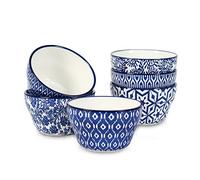 Selamica Ceramic 8oz Bouillon Cups 4 Inch Small Bowls, Dessert bowls for Soup Dipping Sauce Coffee Cupping, Microwave Dishwasher Safe, Set of 6, Vintage Blue