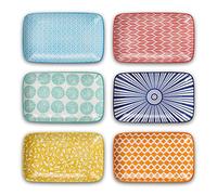Selamica Ceramic 9.5 Inch Large Rectangular Salad Plates, Dinner Plates, Pasta Dessert Plates Serving Platters and Trays for Appetizer, Sushi, Fruit, Set of 6, Assorted Colors