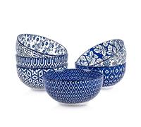 Selamica Ceramic Cereal Bowls Set of 6, 24 Oz Deep Soup Bowls for Kitchen, 5.9 Inch Porcelain Dessert Bowls for Salad, Pasta, Oatmeal, Ramen, Microwave Dishwasher Safe, Set of 6, Vintage Blue