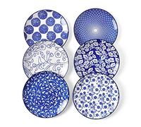 Selamica Ceramic Dessert Plates Set of 6, 6 Inch Mini Dinner Plates for Cake Snacks Side Dish, Vintage Blue Microwave Dishwasher Safe
