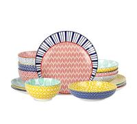 Selamica Ceramic Dinnerware Sets, 16 Pieces Dishes Set for 4, Scratch Resistant Plates and Bowls Sets, Dishwasher & Microwave Safe, Assorted Colors