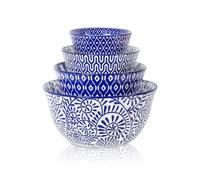 Selamica Ceramic Mixing Bowls, Nesting Bowls Set of 4 for Mixing, Baking, Prepping, Cooking, Salad, 20/36/60/123 oz, Microwave & Dishwasher Safe, Vintage Blue