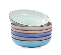 Selamica Ceramic Pasta Bowls Set 34 OZ, Large Salad Bowl 8.6 Inch Deep Plates for Pasta Soup, Microwave & Dishwasher Safe, Set of 6, Gradient Color