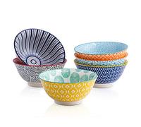 Selamica Porcelain 10oz Cereal Bowl Set - Set of 6, 5 inch Soup Bowls, Ceramic bowls for Dessert, Ice Cream, Assorted Colors