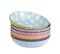 Selamica Porcelain 26 Ounce Pasta Bowls Set of 6, 8 inch Wide and Shallow Salad Bowls, Serving Bowls, Microwave & Dishwasher Safe, Sturdy & Stackable, Assorted Colors