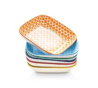 Selamica Porcelain 8inch Square Dinner Plates Salad Pasta Bowls Set of 6 Assorted Colors