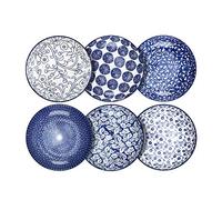 Selamica Porcelain Salad Pasta Bowls, Serving Bowls, Microwave & Dishwasher Safe, Sturdy & Stackable - 26 Ounce, Set of 6, Vintage Blue