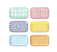 Selamica Rectangular Salad Plates, 7.1 Inch Dessert Plates Ceramic, Small Plates for Appetizer, Snack, Sushi, Fruit, Set of 6, Assorted Colors