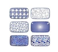 Selamica Rectangular Salad Plates, 7.1 Inch Dessert Plates Ceramic, Small Plates for Appetizer, Snack, Sushi, Fruit, Set of 6, Vintage Blue