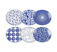 Selamica Small Dinner Plates, Oval Dessert Plates Ceramic, 6 Inch Small Plates for Appetizer, Cake, Snacks, Microwave Dishwasher Safe, Set of 6, Vintage Blue