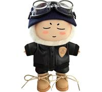 SeLani Outfit for 3.9-6.7" Plush Dolls Clothes Set Including Black Leather Jacket Pants Headband Goggles and Brown Boots Stylish Toy Costume Accessories Doll Not Included
