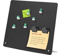 SeLani Tabletop Metal Board for Magnets 11.4"x11.8" Magnetic Bulletin Board with Easel Stand Large Memo Display Boards with Clips for Home Kitchen Office School Black