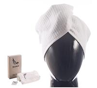 SELARUS 100% Turkish Cotton Hair Towel Wrap for Women,Non Microfiber,400-GSM(Grams per Square Metre),AntiFrizz,Hair Plop Waffle Towels for Curly,Long&Thick Hairs,Turban Head Wrap,1Pack10x26inc(White)