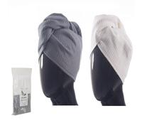 SELARUS 100% Turkish Cotton Hair Towel Wrap for Women,Non Microfiber,Super Absorbent,AntiFrizz,Plopping Hair Drying Waffle Bath Towels for Curly,Long&Thick Hairs,Head Wrap,2 Pack10x26inc (Grey+White)