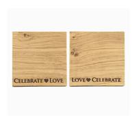 Selbrae House 2 Oak Coasters - Love & Celebrate in Beige Selbrae House Beige