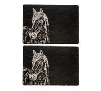 Selbrae House 2 Slate Place Mats - Horse Portrait in Dark Grey | Size: 2 Pack Selbrae House Dark Grey 2 Pack