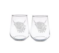 Selbrae House 2 Stemless Glasses - Highland Cow Side Profile in Clear Selbrae House Clear