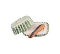 Selbrae House Green Stripe Mini Ceramic Butter Dish & Knife Set