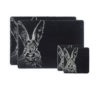 Selbrae House Slate Coaster & Place Mat Set - Hare, Black