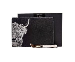 Selbrae House Just Slate Company Highland Cow Slate Cheese Board & Knife Gift Set