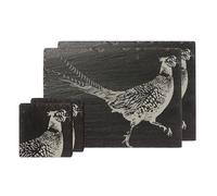 Selbrae House Slate Coaster & Place Mat Set - Pheasant, Black