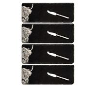 The Just Slate Company Set of 4 Highland Cow Mini Slate Cheese Board & Knife Sets