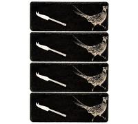 Selbrae House Just Slate Company Set of 4 Pheasant Mini Slate Cheese Board & Knife Sets