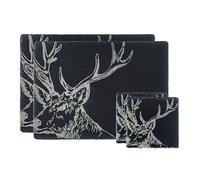 Selbrae House Slate Coaster & Place Mat Set - Stag, Black