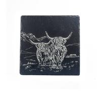 Selbrae House Scenic Highland Cow Slate Pot Stand in Black Selbrae House Black