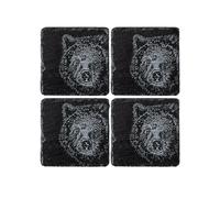 Selbrae House Set Of 4 Slate Coasters With Bear Design. 11Cm X 11Cm Square Coasters. Full Foam Backing in Dark Grey | Size: 4 Pack Selbrae House Dark Grey 4 Pack