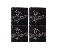 Slate Coasters. Set of 4 with Golf design. 11cm x 11cm Square coasters. Drinks Coasters Gift for golf enthusiast