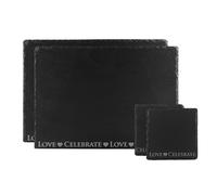 Selbrae House Slate Coaster & Place Mat Set - Love & Celebrate in Black Selbrae House Black