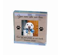 Select Direct Personalised Glass Block Token Paw Prints on our hearts Pet Memorial Dog Cat, Clear, S