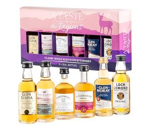 Select Drams A Taste of the Regions Whisky Tasting Set - 6 x 5cl Single Malt Scotch Miniatures | Includes Glen Scotia, Glen Moray 12 & More | Scotch Whisky Gift Set for Him | Malt Whisky Tasting Set