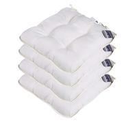 SELECT-ED® 4 x Chair Seat Pads Filled Cushions with Tie On Dining/Room/Garden/Kitchen/Office Cushion Pads (Pack of 4, Cream)