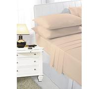 SELECT-ED® Luxuries Plain Dyed Easy Care Polycotton Sheet Set (Fitted Flat Pillowcase) Bedding Set (Latte, Double)