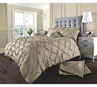 SELECT-ED Luxury New Alford Design Pintuck Duvet Quilt Cover Sets with Pillow Case Bedding Set (Super King, Latte)