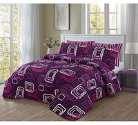 SELECT-ED® New Luxuries Designer Quilted Bedspread Designer Printed Comforter Throw +Pillow Case 240cm x 260cm (Blake - Aubergine)