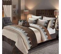 SELECT-ED® New Luxury Alessia Embroidery Duvet Covers Bedding Sets. Or Curtains,/ Bed Throw+Sham, Cushion Cover, Filled Cushion (Chocolate, Duvet Cover King)