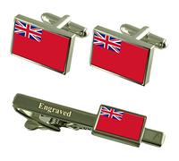 Select Gifts Red Ensign Merchant Navy British Flag Cufflinks Engraved Tie Clip Set