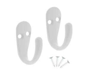 Select Hardware HK0220B 2X Single Robe Coat Hooks with Screws, White, Door & Wall Mountable Clothes Hanger for Bathroom Bedroom Living Room Hallway (Pack of 2)