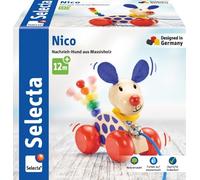 Selecta 62026 Nico Pull Along Dog Toy 1 Year to 3 Years Wooden 12 cm | Push and pull along toy