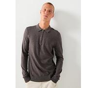 Selected Berg Long Sleeve Half Zip Knitted Polo Shirt, Brown, Size L, Men Brown