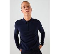 Selected Berg Long Sleeve Half Zip Knitted Polo Shirt, Navy, Size S, Men Navy