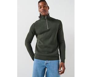 Selected Dane Long Sleeve Hlaf Zip Knitted Jumper, Dark Green, Size 2Xl, Men Dark Green