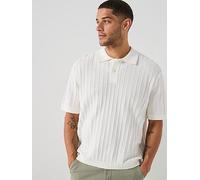 Selected Dane Short Sleeve Knit Structure Polo Shirt, Egret, Size M, Men Egret