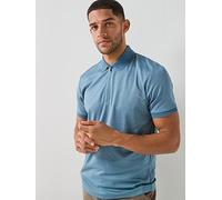 Selected Fave Zip Short Sleeve Polo Shirt, Blue Mirage, Size S, Men Blue Mirage