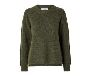 SELECTED FEMME BLACK Women's SLFLULU LS Knit O-Neck B NOOS Pullover Sweater, Kalamata/Detail:Melange, M