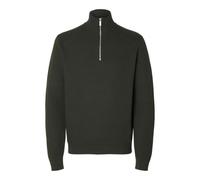 Selected Dane Long Sleeve Hlaf Zip Knitted Jumper, Dark Green, Size S, Men Dark Green